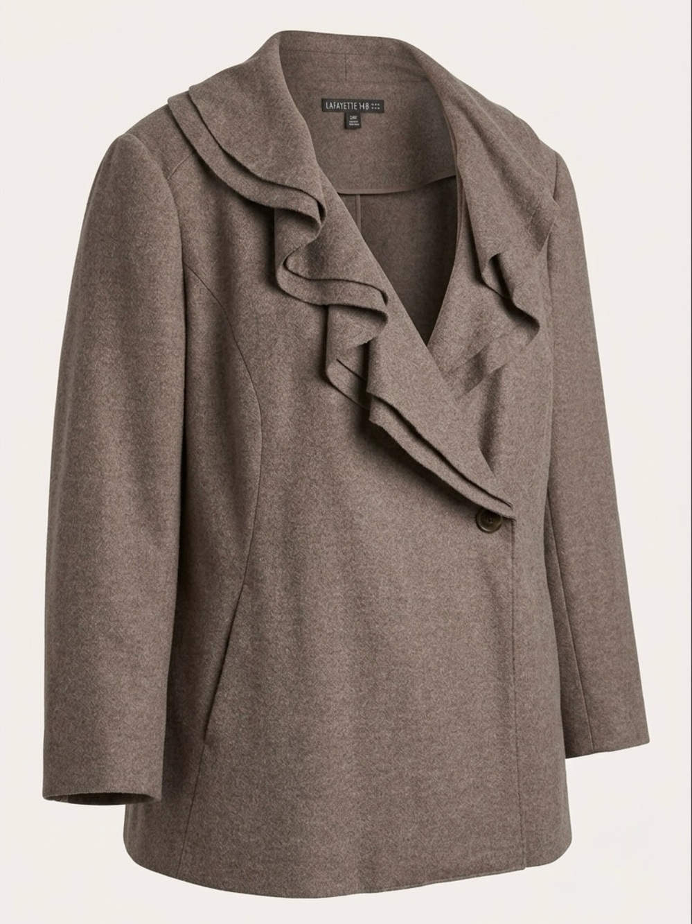 Lafayette 148 New York 100% Wool Brown Ruffle Collar Button Front Jacket Size 24